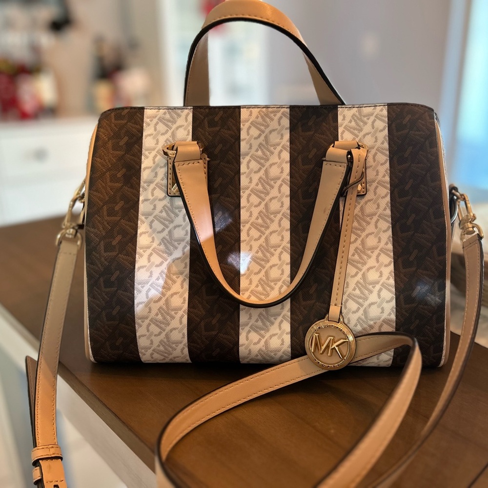 Michael Kors Striped Brown and Cream Satchel